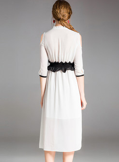 White Lace Splicing A Line Dress