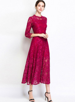 Wine Red Hollow Out Maxi Dress