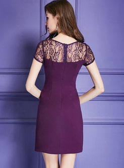 Purple Lace Stitching Formal Sheath Dress