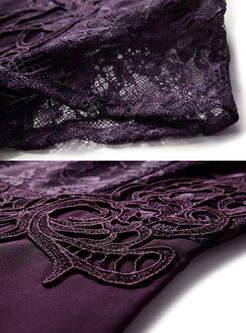 Purple Lace Stitching Formal Sheath Dress