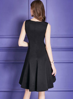 Elegant Beaded Sleeveless Asymmetric Stitching Dress