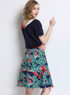 Stylish All-match T-shirt & Fashion Print Skirt