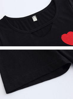 Sweet Black Knitted Short Sleeve T-shirt 