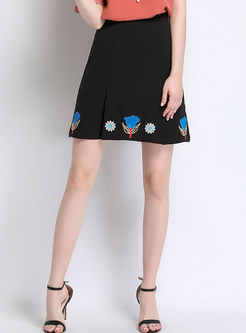 Fashion Floral Embroidery All-match Skirt 