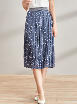 Chiffon Print Elastic Waist Pleated Skirt 