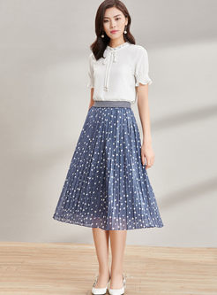 Chiffon Print Elastic Waist Pleated Skirt 