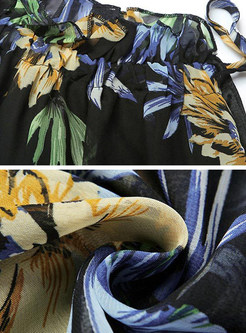 Bohemia Floral Print Falbala Collar Maxi Dress
