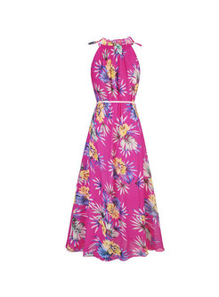 Bohemia Floral Print Falbala Collar Maxi Dress
