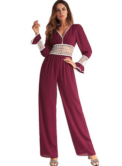 Sexy Hollow Slim V-neck Jumpsuits