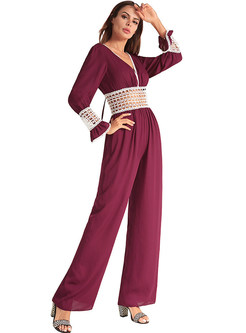 Sexy Hollow Slim V-neck Jumpsuits