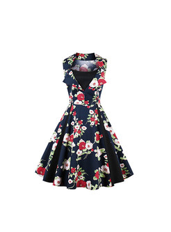 Chic Color-matched V-neck Print A Line Dress