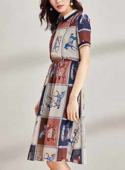 Fashion Lapel Animal Print Waist Shirt Dress