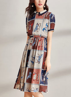 Fashion Lapel Animal Print Waist Shirt Dress