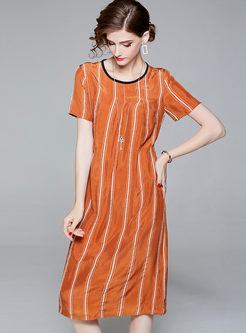 Orange Casual Striped Shift Dress