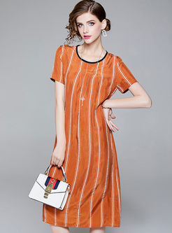 Orange Casual Striped Shift Dress