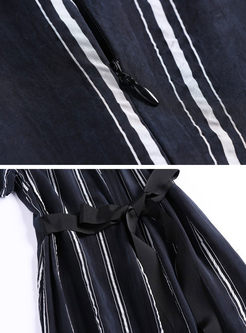 Black Casual Striped Shift Dress