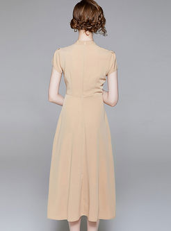 Elegant Solid Color Waist Big Hem Dress