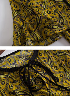 Yellow Silk Print Tied Skater Dress