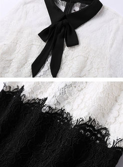 Brief Lapel Lace Stitching Bodycon Dress