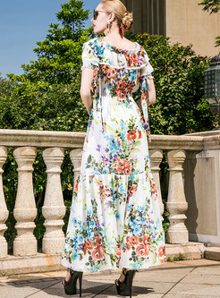 Chic Floral Print Split Slim Maxi Dress