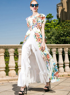 Chic Floral Print Split Slim Maxi Dress