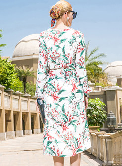 Floral Print Flare Sleeve Midi Dress