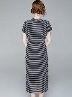 Casual Striped Waist Asymmetric Midi Dress