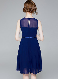 Blue Perspective Sleeveless Chiffon Dress