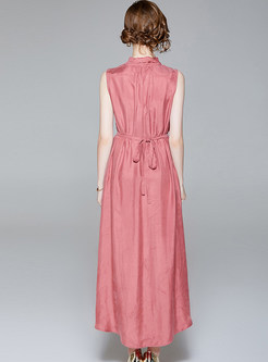 Pink Sleeveless Waist Maxi Dress