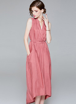 Pink Sleeveless Waist Maxi Dress