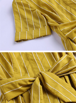 Yellow Vertical Striped Midi Dress
