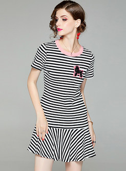 Casual Striped Splicing Short Sleeve Mermaid Dress