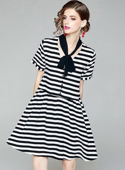 Cute Striped Stitching A Line Dress