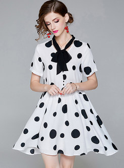 White Cute Dot Print A Line Dress
