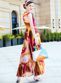 Elegant Color-blocked Sleeveless Maxi Dress