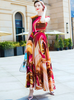 Elegant Color-blocked Sleeveless Maxi Dress