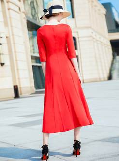 Red Three Quarters Sleeve Maxi Dress