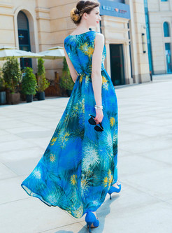 Blue Bohemian Sleeveless Chiffon Dress