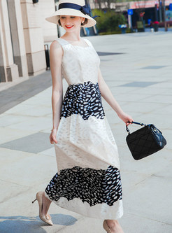 Stylish Sleeveless Hit Color Maxi Dress