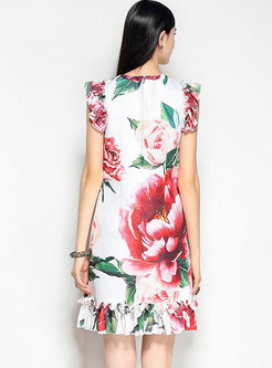 Chic Flower Print Sleeveless A Line Dress