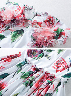 Sweet Floral Print Waist A Line Dress