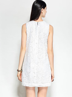 White Lace Patchwork Sleeveless Shift Dress