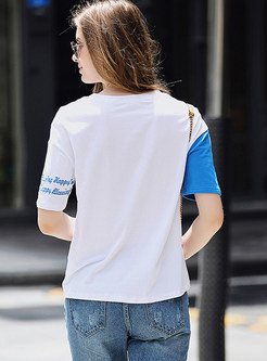 Hit Color Letter Embroidery T-shirt