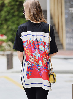 Fashion Splicing Floral Print Loose T-shirt