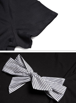 Black Striped Bowknot Short Sleeve T-shirt