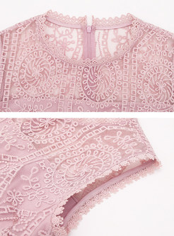 Pink Hollow Out Sleeveless A Line Dress