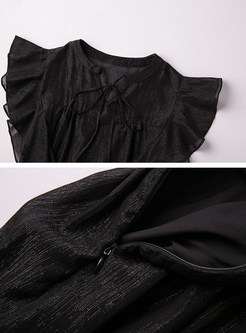 Black Falbala The Waist Chiffon Dress