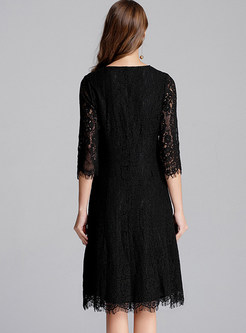 Black Brief Lace A Line Dress