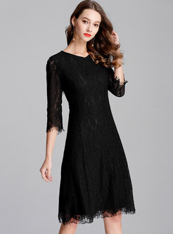 Black Brief Lace A Line Dress