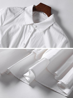 White Falbala Asymmetric Hem Dress